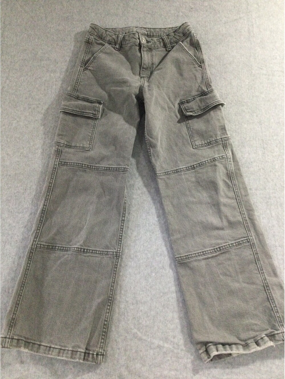 Art Class Girl's Size 12 Wide Leg Gray Cargo Jeans Light Y2K Style